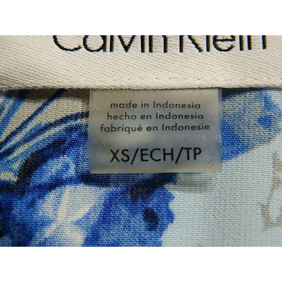Calvin Klein Womens Blouse Size XS Blue & Gray Floral with Petal Sleeves - Picture 9 of 15